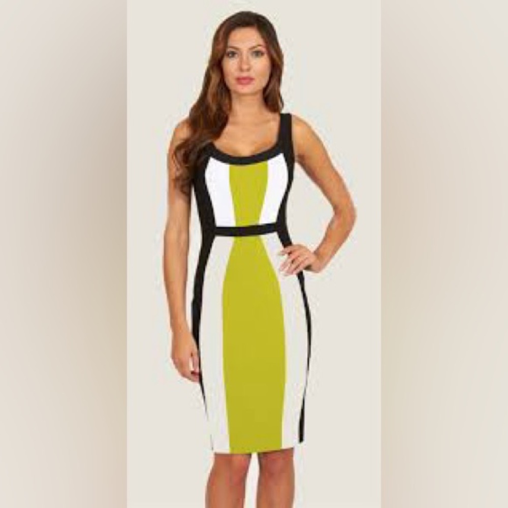 Frank Lyman Design Black, White, and Green Midi Dress 8